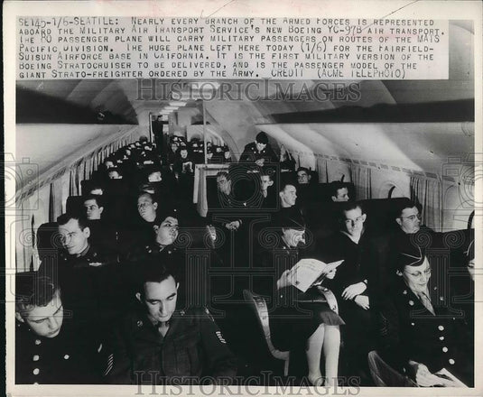 1949 Press Photo personnel on Military Air Transport Service's new Boeing YC-97B - Historic Images