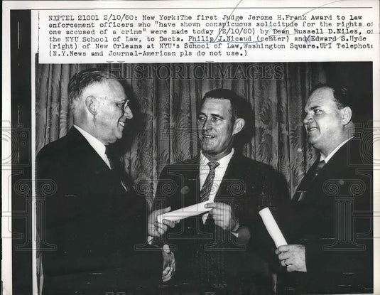 1960 Press Photo Jerome Frank Award Given To Nicaud And Hyde - nea84783 - Historic Images