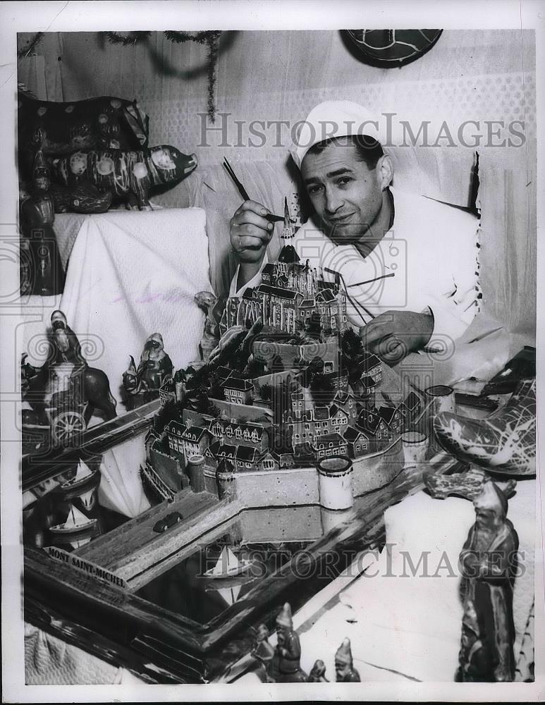1955 Press Photo Georges Genevois Putting Finishing Touches On Masterpiece Model - Historic Images