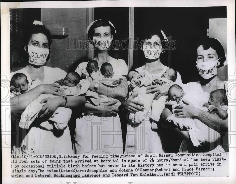 1950 Press Photo Josephine Joanne O Connor Bruce Barnett Twins Hospital - Historic Images