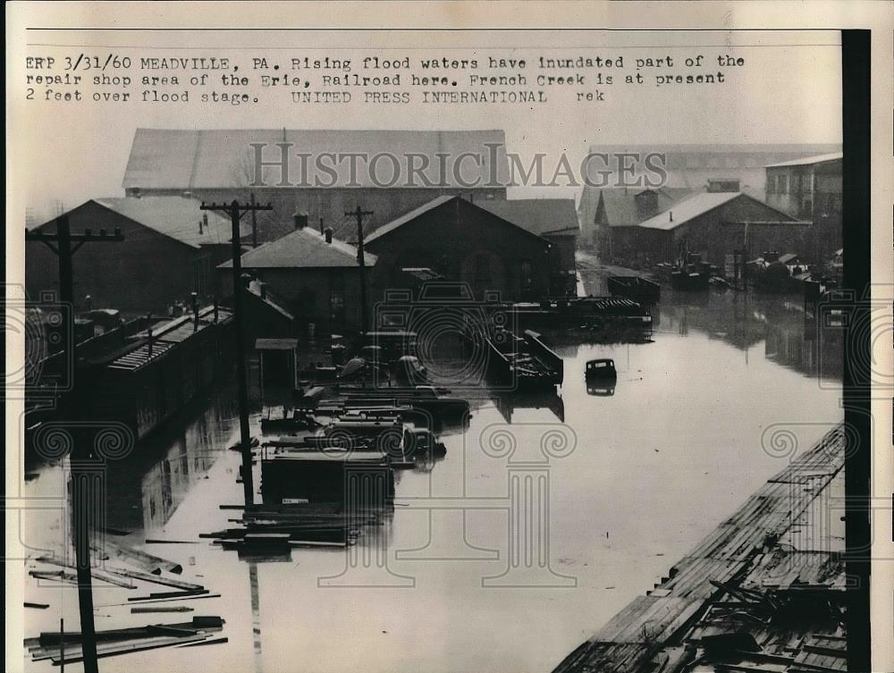 1960 Press Photo Meadville, Pa rising flood waters from French creek - nea88220 - Historic Images