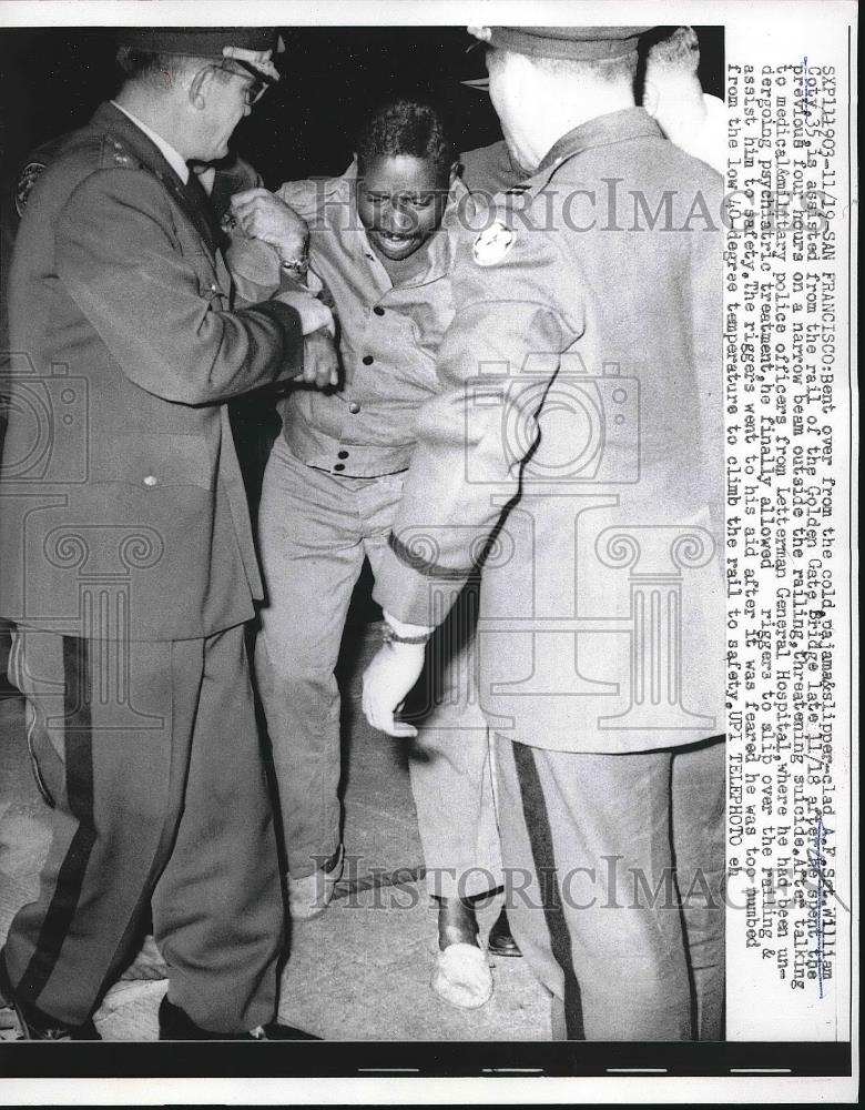 1958 Press Photo San Francisco, Sgt Wm Coty rescued by police from suicide - Historic Images