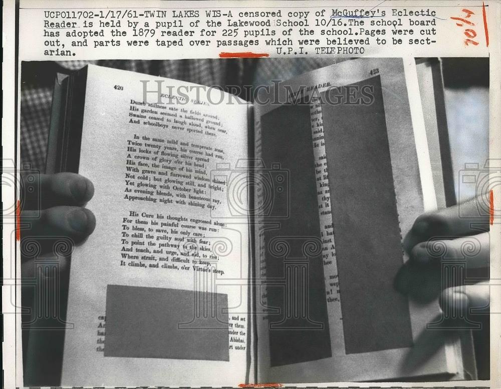1961 Press Photo McGuffey Eclectic Reader Lakewood School Textbook - nea76791 - Historic Images