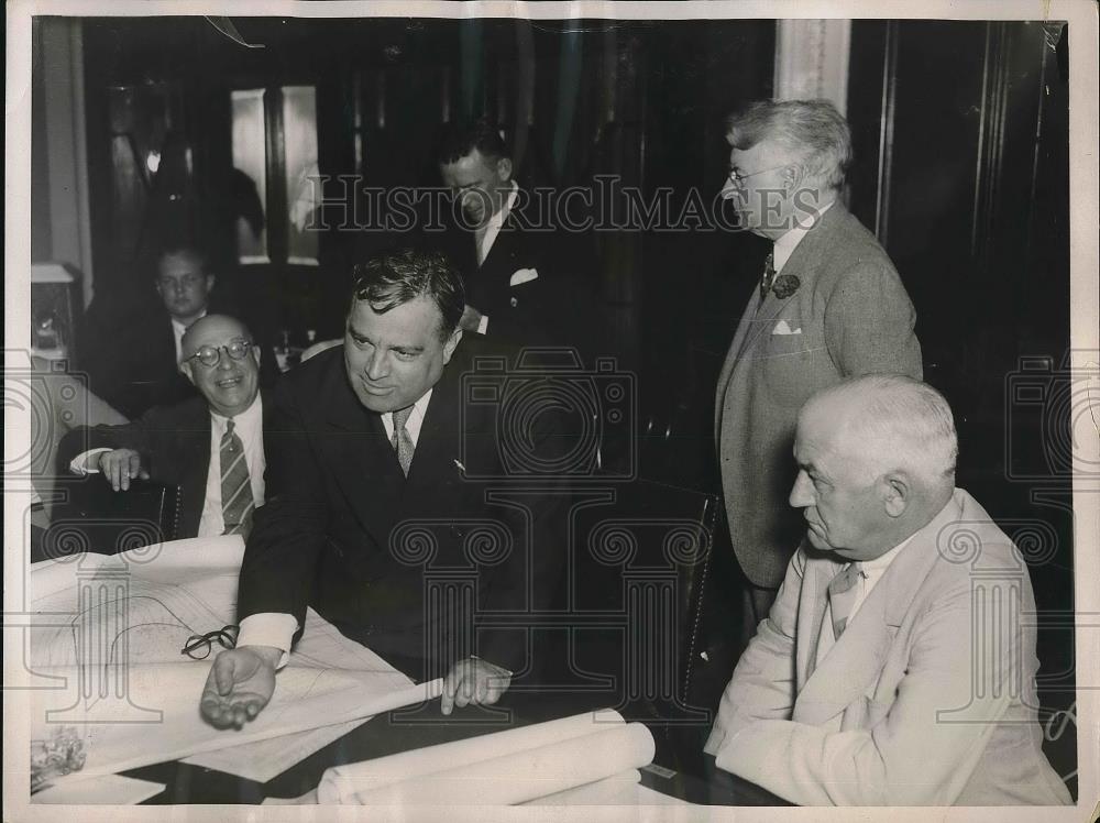 1936 Press Photo NY Mayor LaGuardia, Sen R Copeland &amp; Sen R Carey - nea83474 - Historic Images