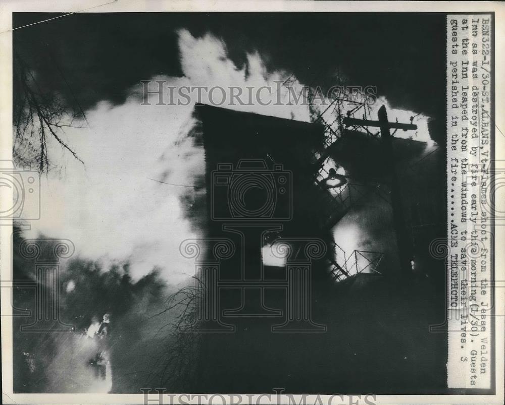 1948 Press Photo Jesse Welden Inn Albans Vermont Fire In Hotel - Historic Images