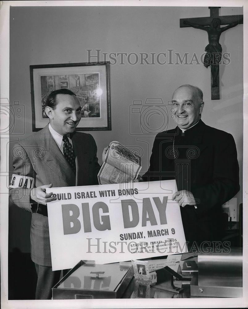 1952 Press Photo Bernard J Sheil Auxiliary Bishop Israel Independence Bond - Historic Images