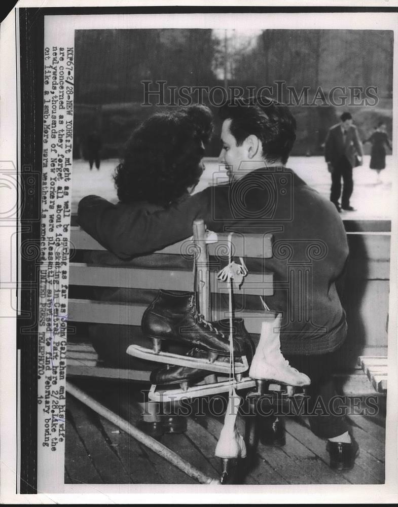 1955 Press Photo John Callahan & Wife Ice Skating Central Park - nea91696 - Historic Images