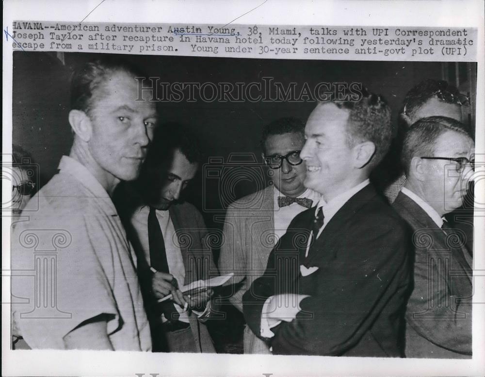 1959 Press Photo American Adventurer Austin Young, Correspondent Joseph Taylor - Historic Images