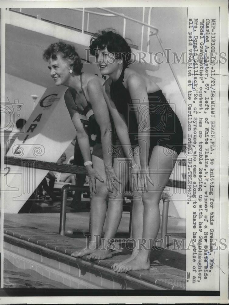 1958 Press Photo Mrs. Charles A Slater, Model Grandmother Contest, Mrs. Gilliack - Historic Images