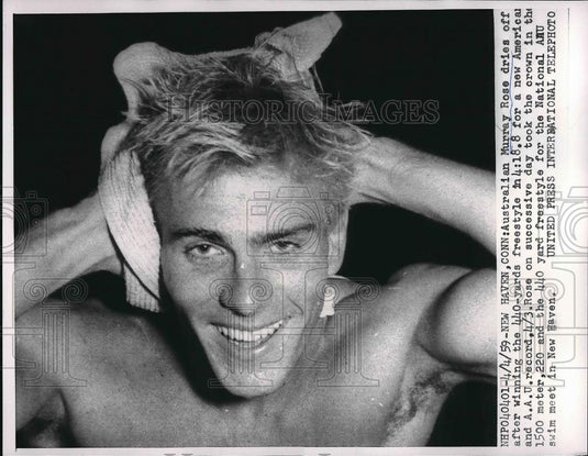 1959 Press Photo Murray Rose Wins 440 Yard Freestyle, Sets American, AAU Record - Historic Images
