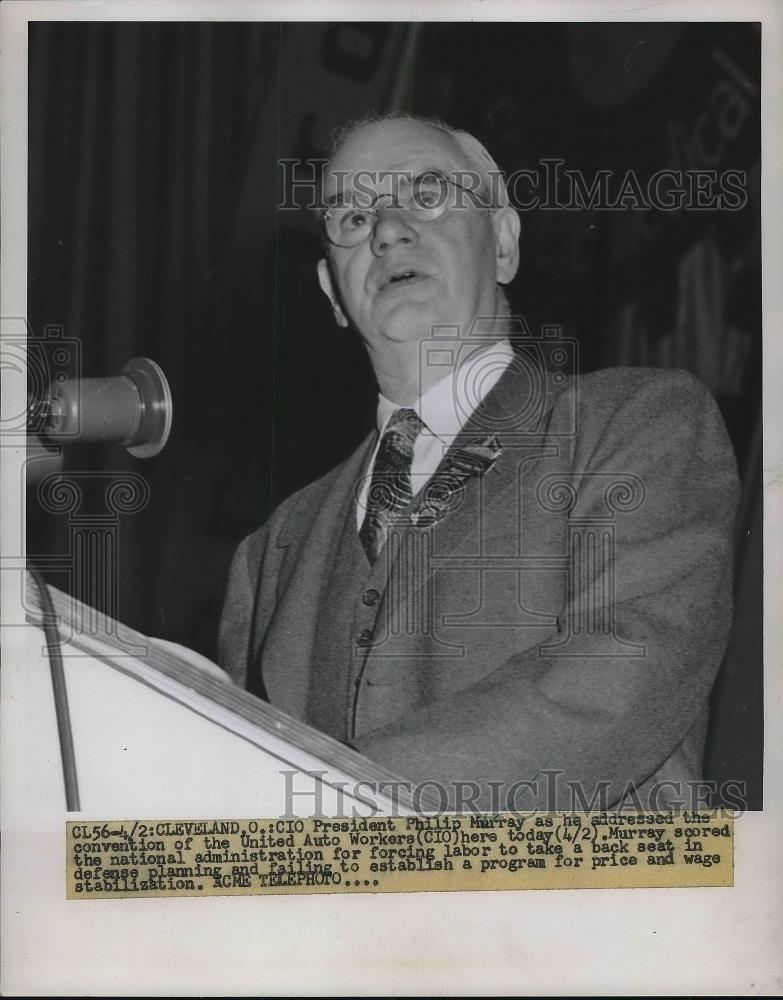 1951 Press Photo Union Pres. Philip Murray Addresses United Auto Workers - Historic Images