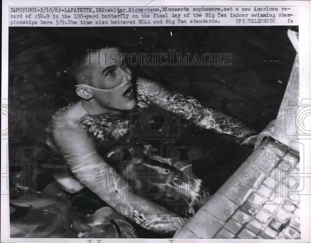 1963 Press Photo Walter Richardson Sets American Record in 100 Yard Butterfly - Historic Images