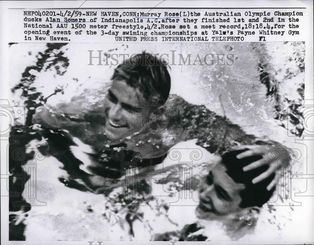 1959 Press Photo Murray Rose, Alan Somers in National AAU 1500 Meter Freestyle - Historic Images