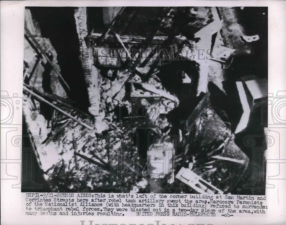 1955 Press Photo Scene from the San Martin &amp; Corrintes Streets where remnants - Historic Images