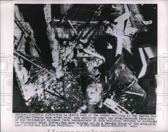1955 Press Photo Scene from the San Martin & Corrintes Streets where remnants - Historic Images