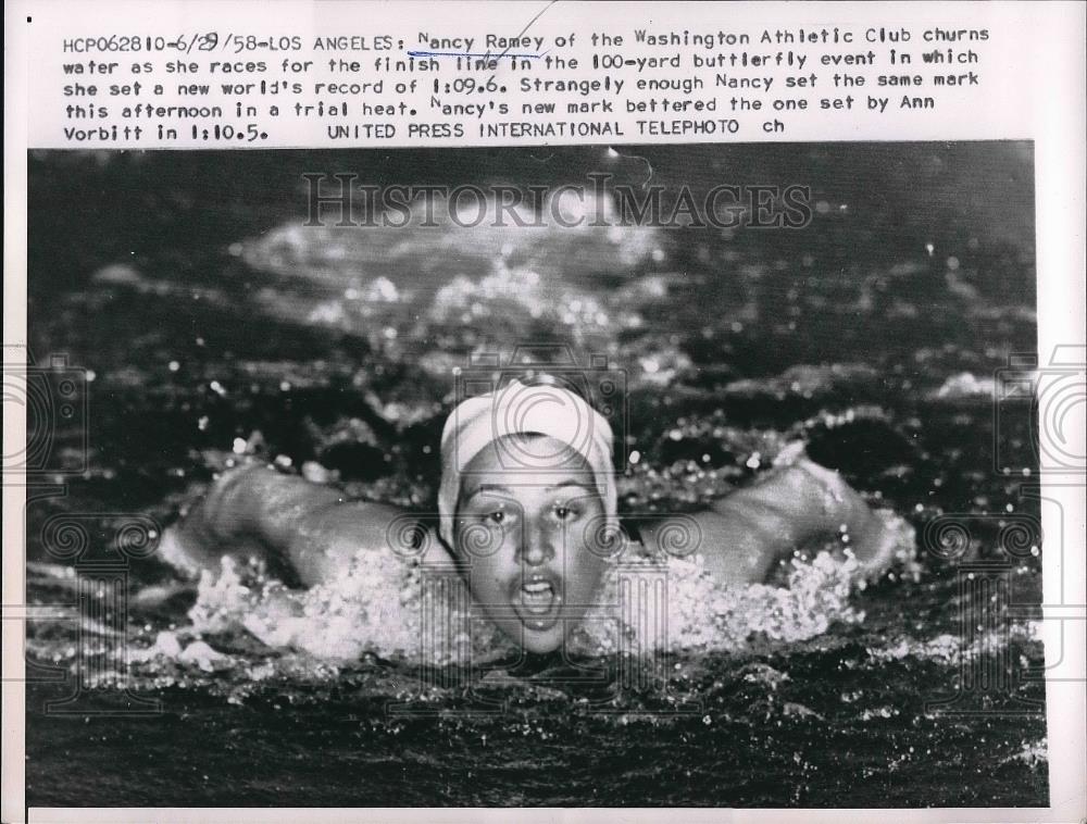 1958 Press Photo Nancy Ramey, Washington Athletic Club, Swimming - Historic Images