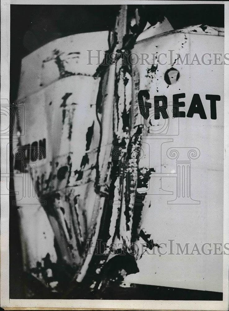 1934 Press Photo The prow of the Edward Lomis stove after colliding w/ the - Historic Images