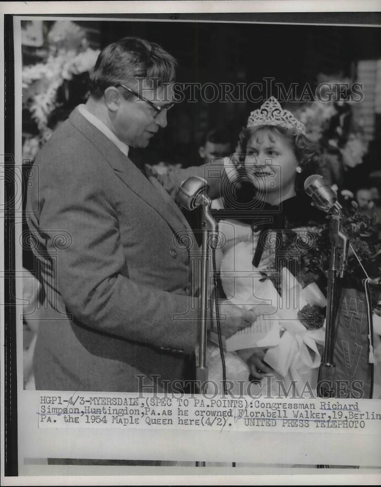 1954 Press Photo Congressman Richard Simpson, Maple Queen Florabell Walker, 19 - Historic Images