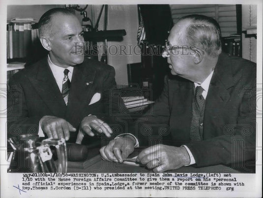 1956 Press Photo Ambassador John Davis Lodge with Rep. Thomas Gordon - Historic Images