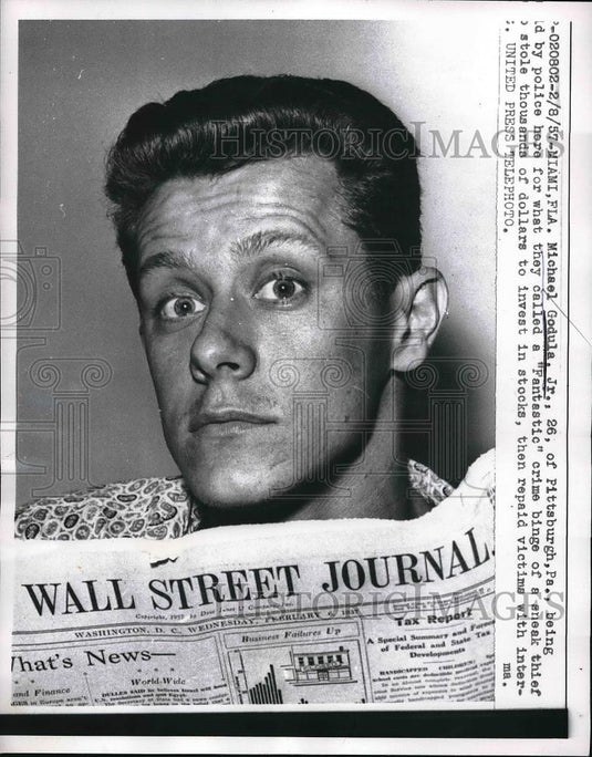 1957 Press Photo Stealing Criminal Michael Godula in Miami Police Station - Historic Images