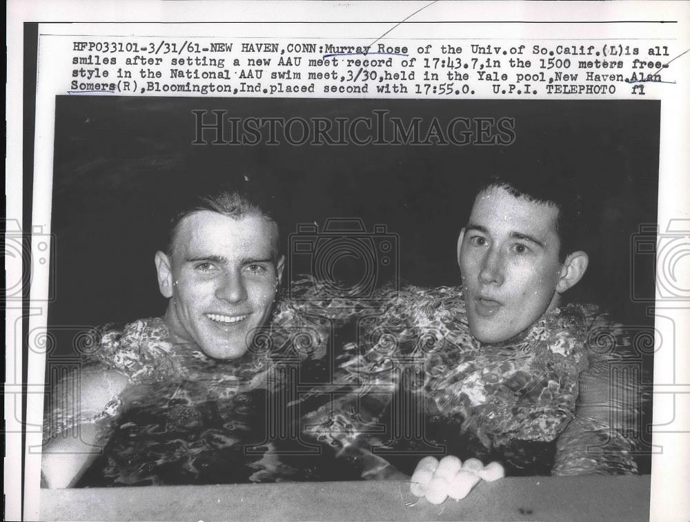 1931 Press Photo Murray Rose With Alan Somers After AAU 1500 Meter Freestyle - Historic Images