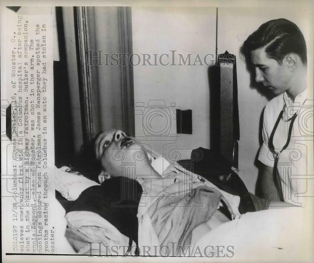 1947 Press Photo Eugene Butler, 16, after being shot by a Highway Patrolman - Historic Images