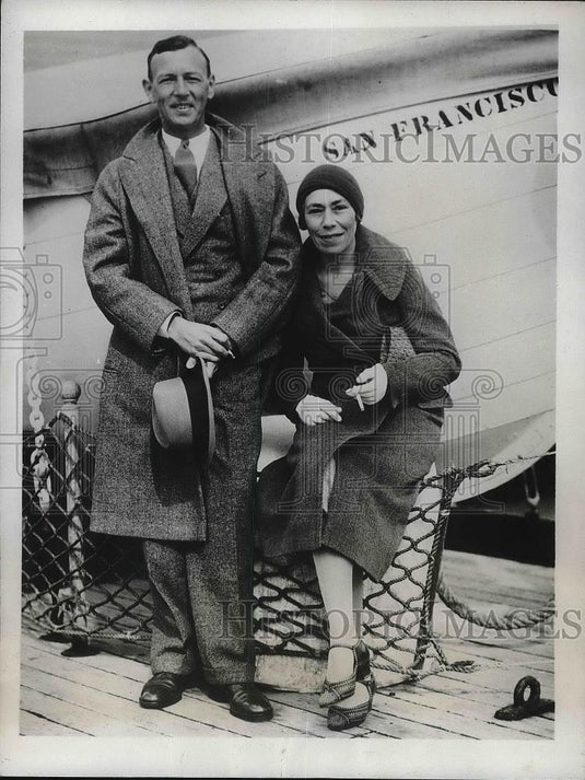 1932 Press Photo George T. O'Neill and wife aboard S.S. Matsonia - Historic Images