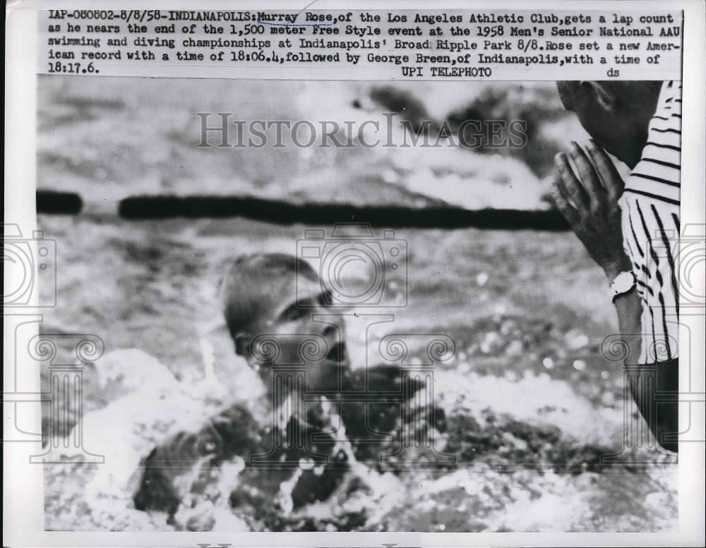 1958 Press Photo Murray Rose in Men&#39;s Senior National AAU 1500 Meter Freestyle - Historic Images