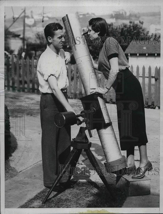 1934 Press Photo Arnold Oswald, LA Jr College astronomer & sister Maxine - Historic Images
