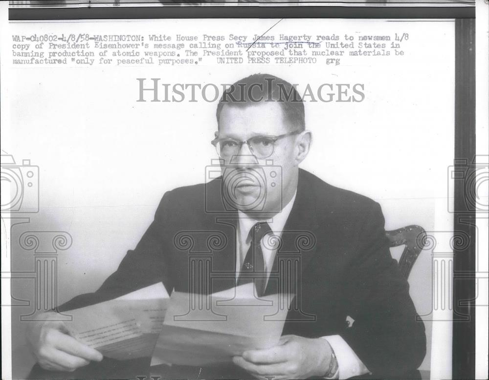 1958 Press Photo White House Press Secretary James Hagerty Washington D.C. - Historic Images