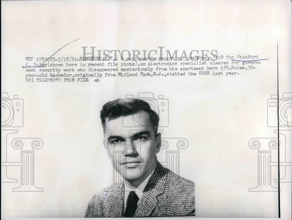 1961 Press Photo Stanford J. Solms, Electronics Specialist Who is Missing - Historic Images