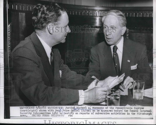 1955 Press Photo Justice Michael A. Musmanno & Senator Price Daniel - Historic Images