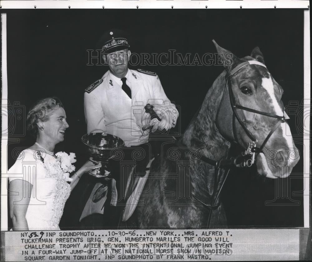 1956 Press Photo Mrs. Alfred T. Tickerman, Brig. Gen. Humberto Mariles - Historic Images