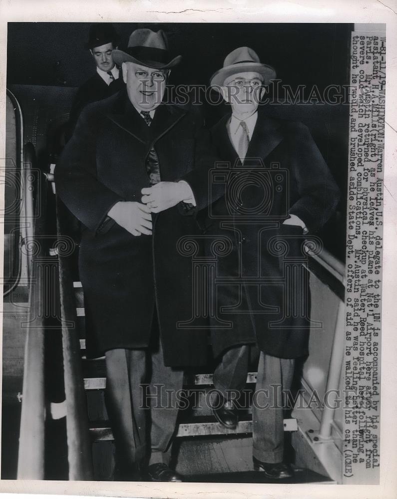 1948 Press Photo U.S. Delegate Warren Austin, Assistant H.A. Mills - neb14912 - Historic Images