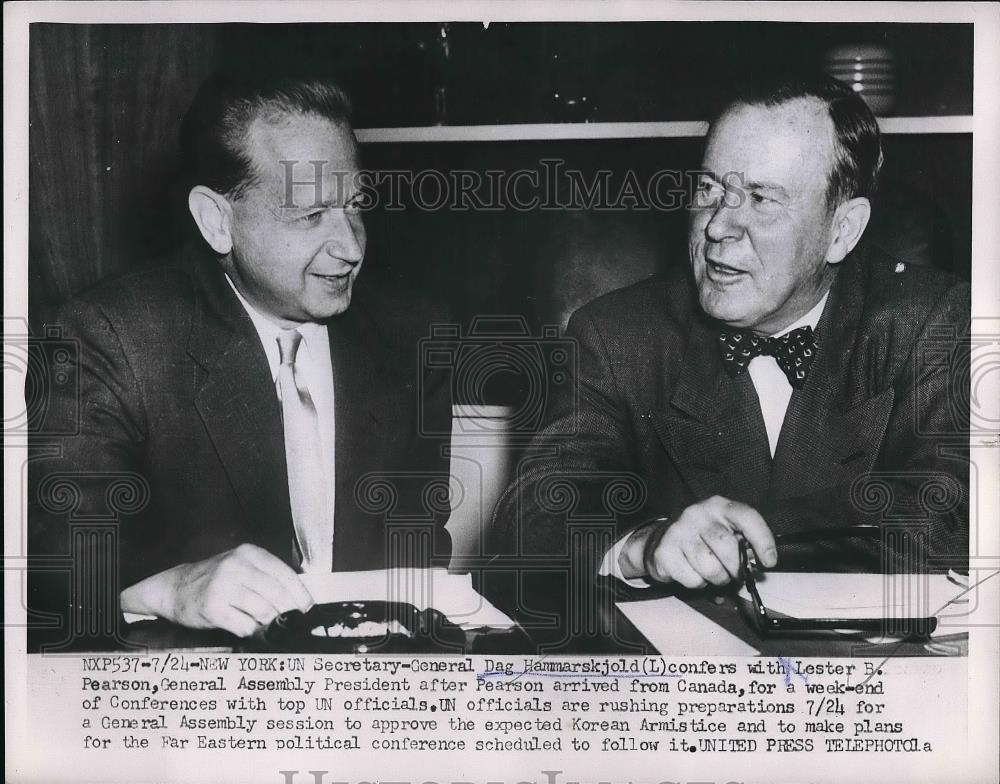 1968 Press Photo Gen. Dag hammarskjold, Lester Pearson General Assembly Presiden - Historic Images