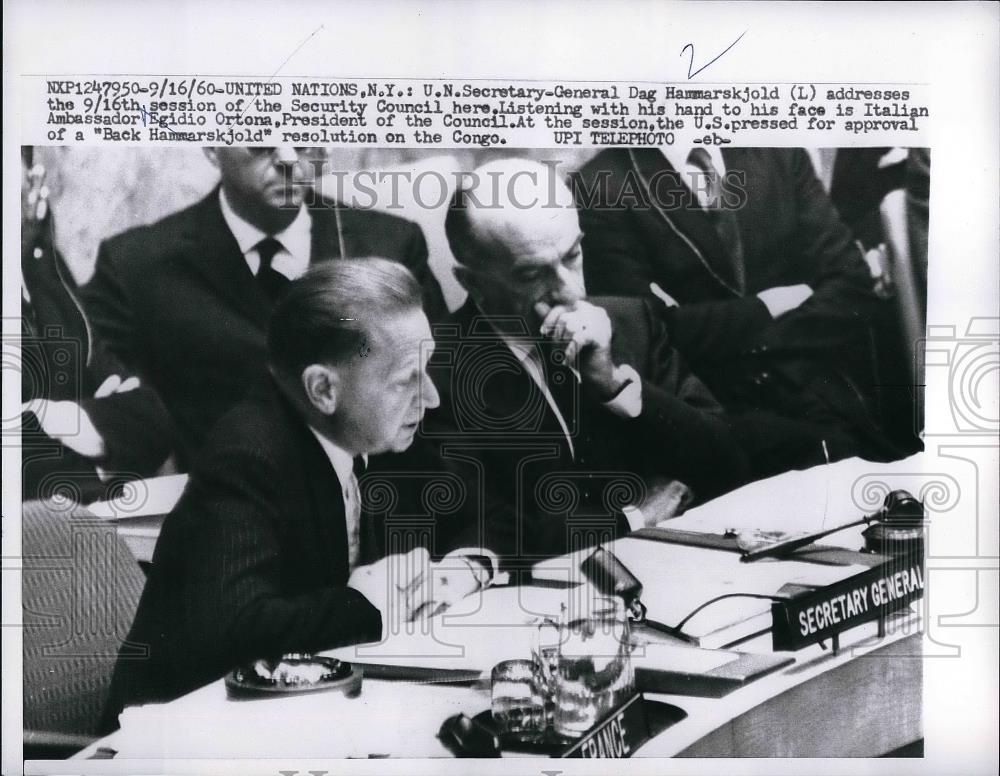 1960 Press Photo UN Sec. Gen. Dag Hammarskjold &amp; Egidio Ortona of Italy - Historic Images