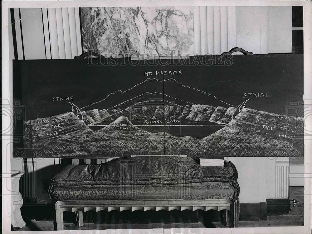1935 Press Photo Cross Section Of Crater Lake In Oregon Shown - Historic Images