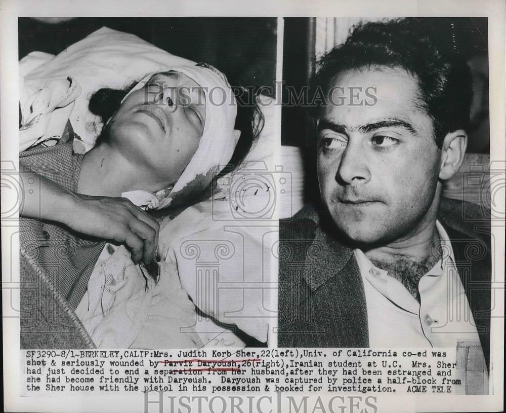 1949 Press Photo Judith Korb Sher, Univ. of Ca co-ed shot &amp; wounded by Parviz - Historic Images