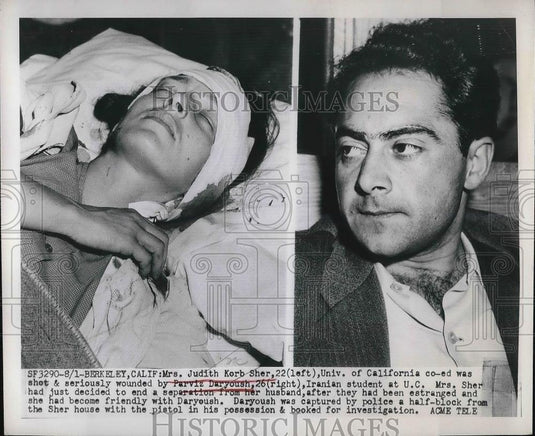 1949 Press Photo Judith Korb Sher, Univ. of Ca co-ed shot & wounded by Parviz - Historic Images