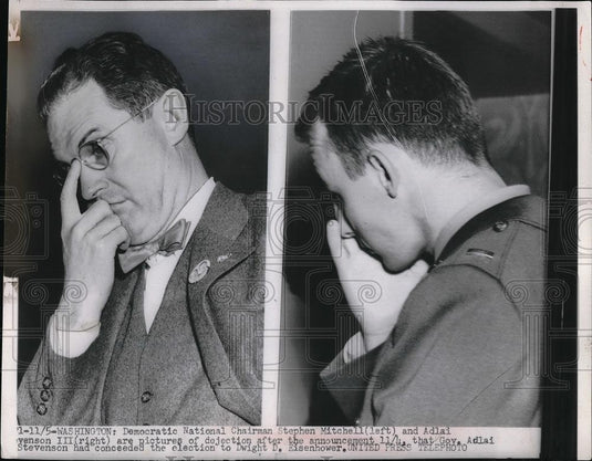 1952 Press Photo Stephen Mitchell & Adlai Stevenson III After Conceding Election - Historic Images