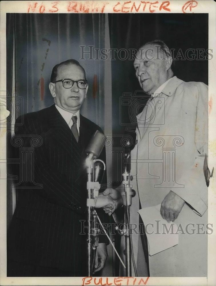 1955 Press Photo French Prime Minister Edgar Faure, Dr. Konrad Adenauer - Historic Images