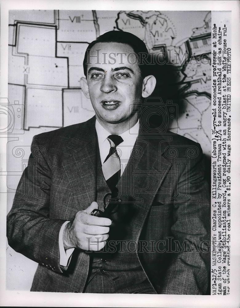 1952 Press Photo Charles C. Killingsworth, Economics Professor, Michigan State - Historic Images