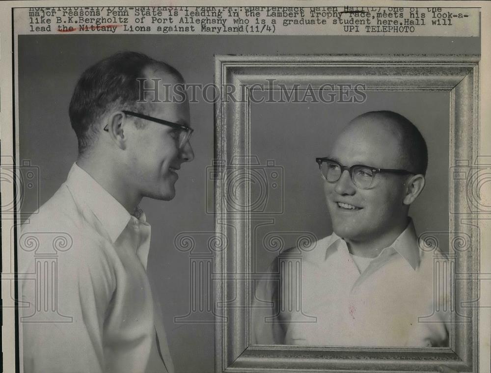 1961 Press Photo Quarterback Galen Hall, B.K. Bergholtz - neb15108 - Historic Images