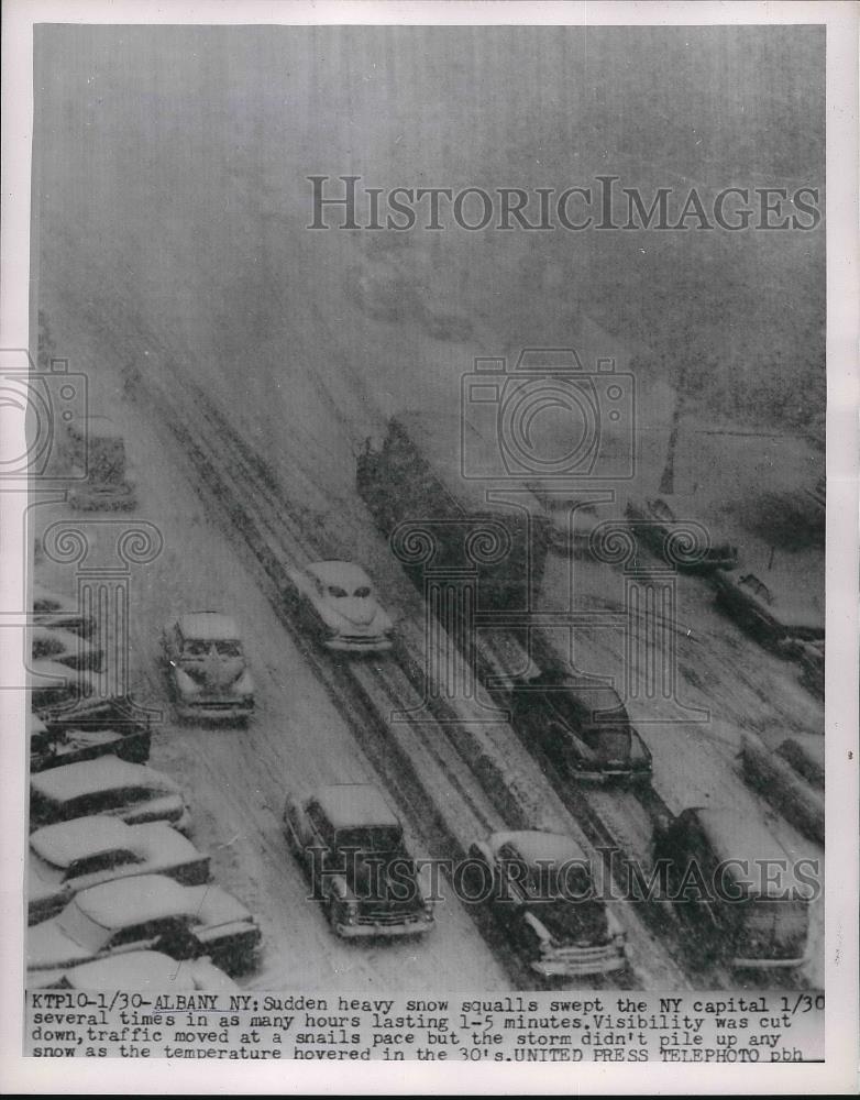 1954 Press Photo Aerial view of the heavy snow downfall in Albany, NY - Historic Images