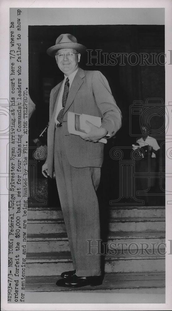 1951 Press Photo Federal Judge Sylvester Ryan Arrives At Court New York City - Historic Images