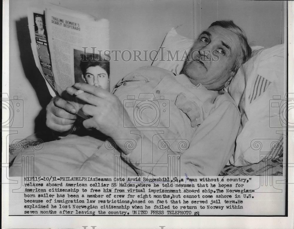 1953 Press Photo Seaman Cato Arvid Roggenbihl Hopes For American Citizenship - Historic Images