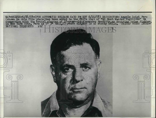 1958 Press Photo Angelo Luigi FBI Most Wanted Fugitives List Alexander Menditto - Historic Images