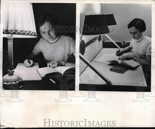 1953 Press Photo Betty demonstrating good study area - neb18696 - Historic Images