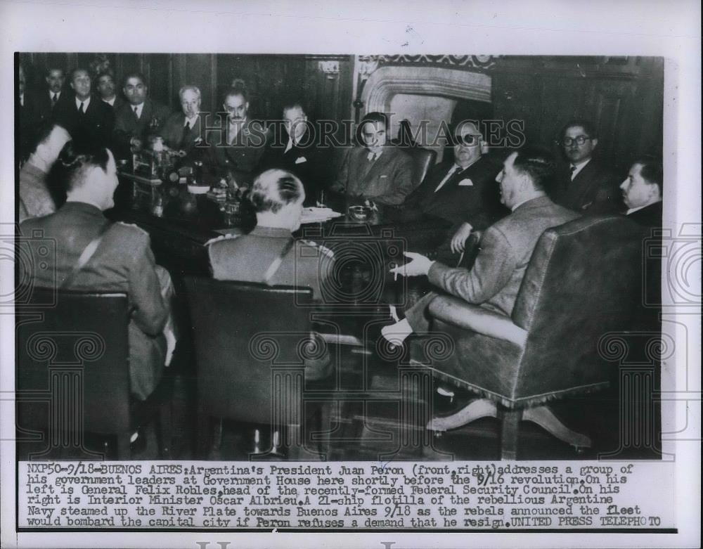 1955 Press Photo Argentina&#39;s President Juan Peron Gen. Felix Robles - neb13159 - Historic Images