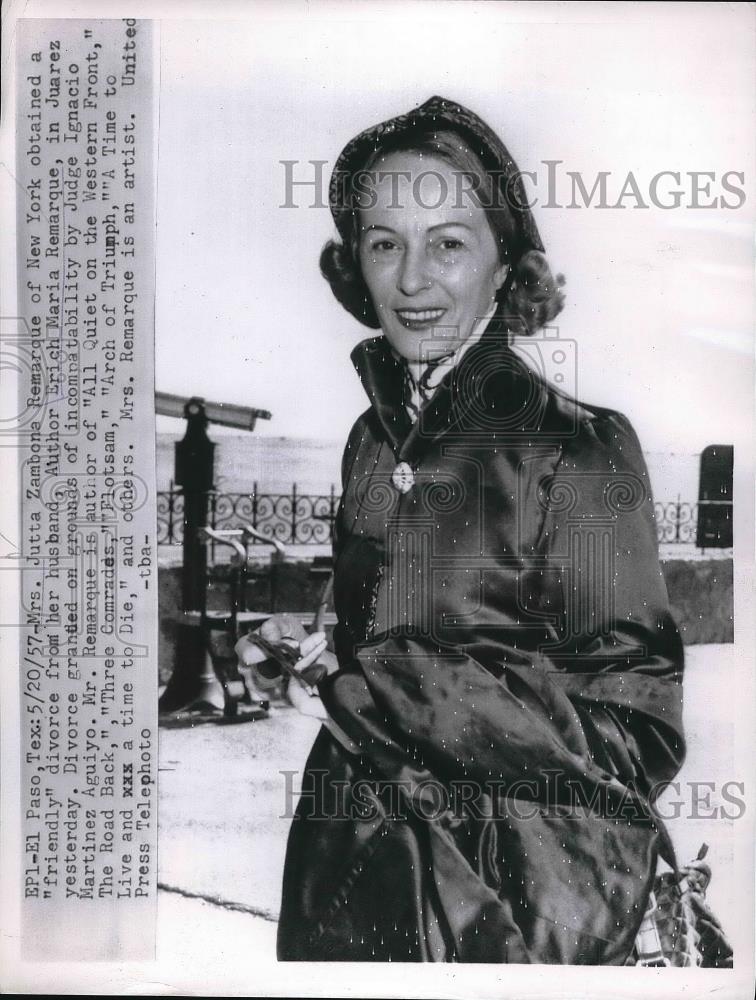 1957 Press Photo Jutta Zambona Remarque Divorces Famous Writer Husband Erich - Historic Images